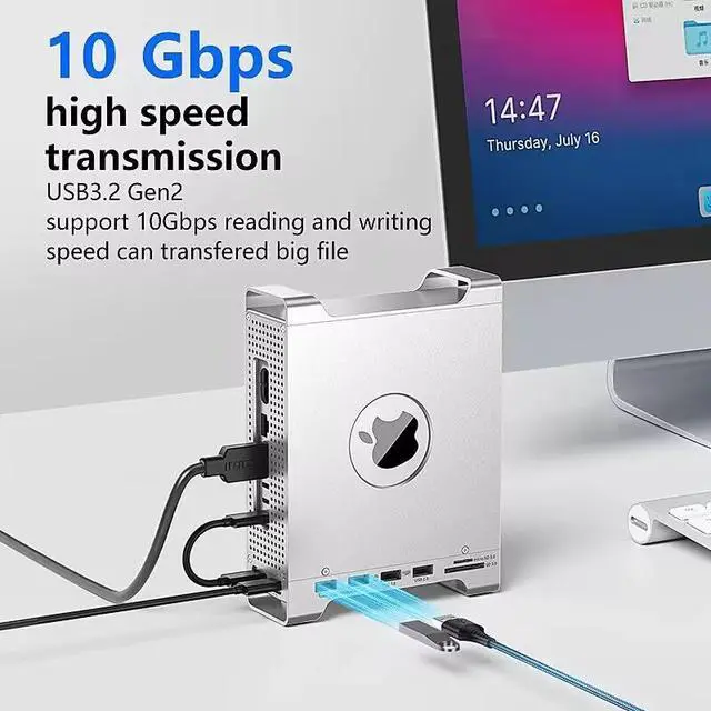 Alt view image 4 of 7 - Mac mini M4 Hub & Chassis with NVMe SSD Enclosure, Mac mini M4 Dock with 2xUSB A 10Gbps, 2XUSB A Data Port, SD/TF 3.0 Card Reader for Mac mini M4, Mac mini M4 Pro - Silver