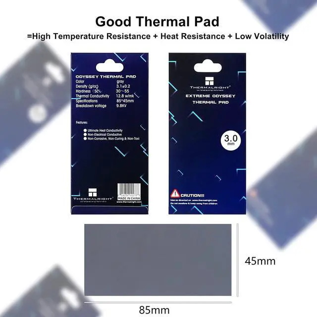 Alt view image 2 of 7 - Thermalright Thermal Pad 3mm 12.8 W/mK, 85x45x3.0mm, Non Conductive Heat Resistance, Odyssey Silicone Thermal Pads for PC PS5 PS4 Laptop Heatsink GPU/CPU/SSD/VRAM/LED Cooler