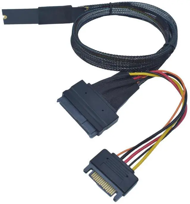 Alt view image 4 of 7 - PCIe 5.0 M.2 to U.2 Adapter, M.2 to SFF-8639 U.2 NVMe SSD Cable with 15Pin Power, Left Exit, 1.6ft (50cm)