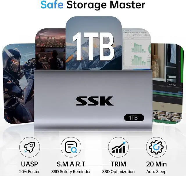 Alt view image 2 of 7 - 1TB SSD External Hard Drive, Portable SSD Up to 550MB/s Fast Solid State Drives, External Drive USB 3.2 Gen2 for iPhone 15/Pro, Windows, Mac, Android with LED Light, Trim, Smart Supported