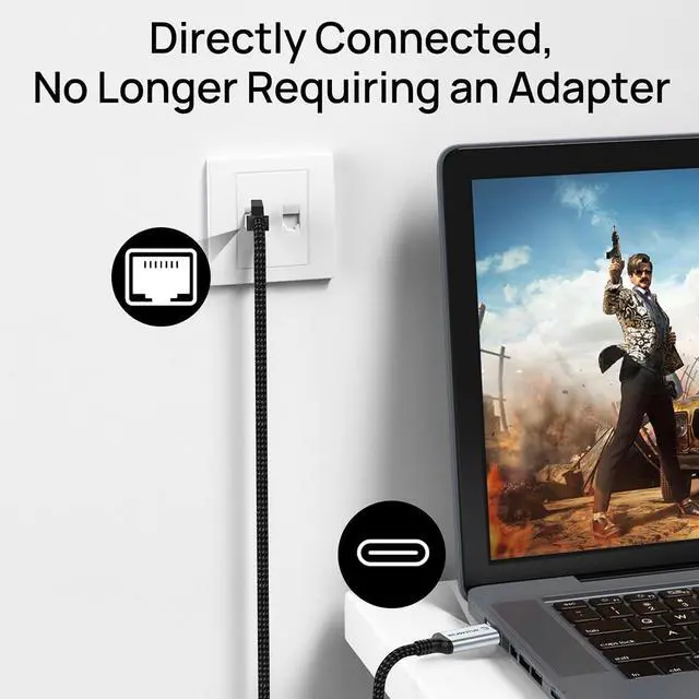 Alt view image 4 of 7 - USB C to Ethernet Cable 6.6FT, Type C to RJ45 Giga-bit LAN Network Cord,Directly Connected,Thunderbolt 3/4 Compatible for MacBook Pro/Air, iPad Pro, iPhone 16 Series,Galaxy S24, Windows