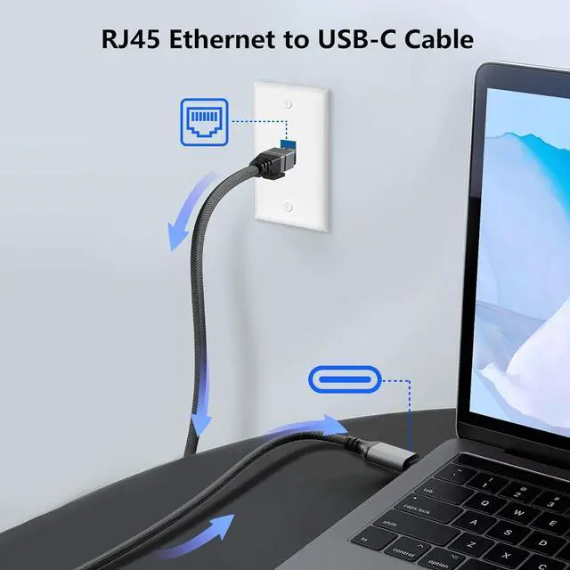 Alt view image 5 of 7 - USB C to Ethernet Cable 6.6FT, Type C to RJ45 Giga-bit LAN Network Cord,Directly Connected,Thunderbolt 3/4 Compatible for MacBook Pro/Air, iPad Pro, iPhone 16 Series,Galaxy S24, Windows