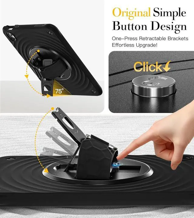 Alt view image 5 of 7 - Case for iPad (A16) 11th/10th Generation 11''/10.9'' 2025/2022, 4 Layers Military-Grade Full Body Protection Screen Protector 360° Rotating Handle Kickstand Shoulder Strap Kids-Friendly