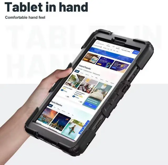 Alt view image 5 of 7 - Case for Len-ovo Tab One 8.7 inch 2025, for Len-ovo Tab K9 (TB305FU), Full-Body Drop Protection Case with 360° Rotate Stand & Hand Strap [Pen Holder] & Screen Protector, Black