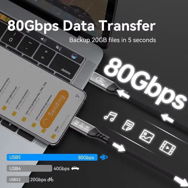 Alt view image 7 of 7 - USB4 for Thunderbolt 5 Cable 3.3ft (1m) 80Gbps, 240W PD Fast Charging, 16K/8K Video, Compatible with MacBook Pro/Air, iPad Pro, Dell XPS, Surface Laptop, Galaxy Book