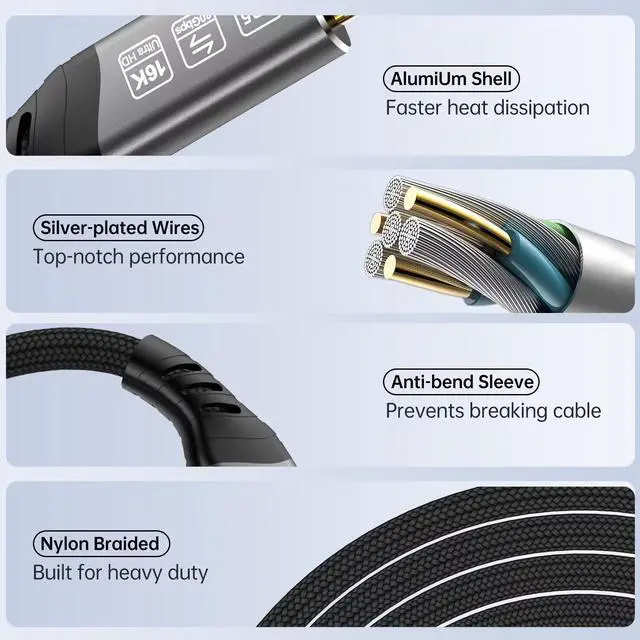 Alt view image 4 of 7 - USB4 for Thunderbolt 5 Cable 3.3ft (1m) 80Gbps, 240W PD Fast Charging, 16K/8K Video, Compatible with MacBook Pro/Air, iPad Pro, Dell XPS, Surface Laptop, Galaxy Book