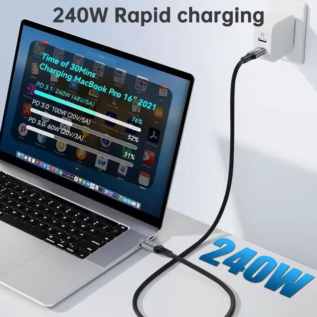 Alt view image 6 of 7 - USB4 for Thunderbolt 5 Cable 3.3ft (1m) 80Gbps, 240W PD Fast Charging, 16K/8K Video, Compatible with MacBook Pro/Air, iPad Pro, Dell XPS, Surface Laptop, Galaxy Book