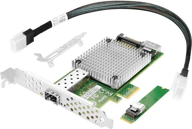 Alt view image 2 of 6 - M.2 to 10GbE SFP+ NIC, Single SFP+ Port with In-tel 82599 chip, M.2 + M Key + SFF-8087 with 35cm(13.7in) Cable, 10 Gigabit Network Card for Windows, Linux, UEFI