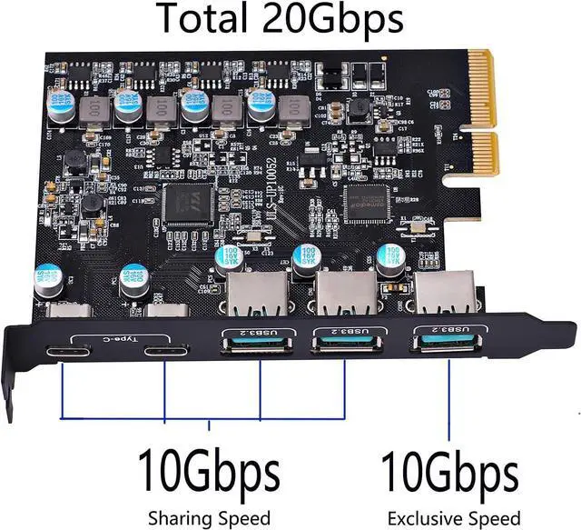 Alt view image 2 of 7 - PCIe Gen3 x2 USB 3.2/3.1 Card - PCI Express to 5-Port[Type C (2), Type A (3) ] USB 3.2 HUB Internal Expansion Card Contronller Adapter PCI Express Card Desktop PC Support Multiple INs