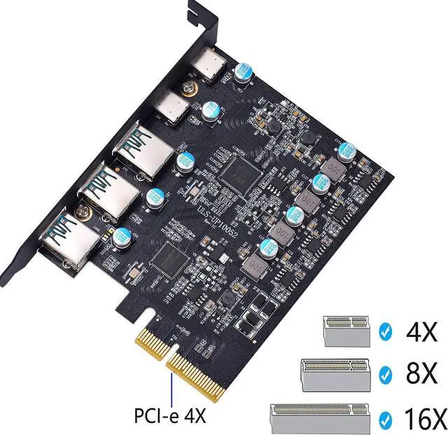 Alt view image 4 of 7 - PCIe Gen3 x2 USB 3.2/3.1 Card - PCI Express to 5-Port[Type C (2), Type A (3) ] USB 3.2 HUB Internal Expansion Card Contronller Adapter PCI Express Card Desktop PC Support Multiple INs