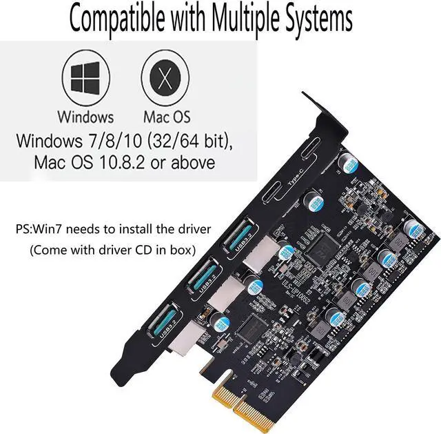 Alt view image 3 of 7 - PCIe Gen3 x2 USB 3.2/3.1 Card - PCI Express to 5-Port[Type C (2), Type A (3) ] USB 3.2 HUB Internal Expansion Card Contronller Adapter PCI Express Card Desktop PC Support Multiple INs