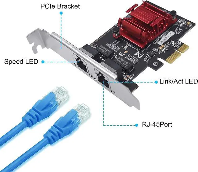 Alt view image 2 of 7 - Dual-Port PCIe Gigabit Network Card 1000M PCI Express Ethernet Adapter with In-tel 82575/82576 Two Ports LAN NIC Card for Support PXE for Windows/Windows Server/Linux/Freebsd/DOS with Low Profile