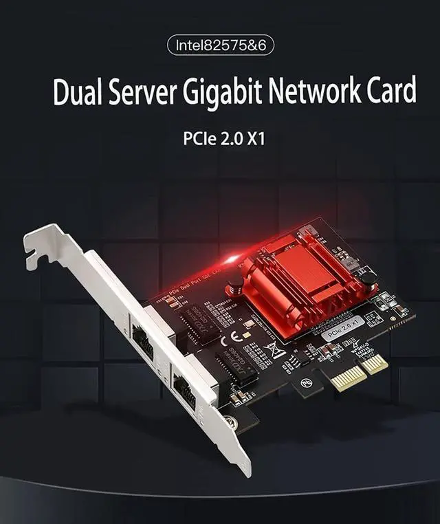 Alt view image 5 of 7 - Dual-Port PCIe Gigabit Network Card 1000M PCI Express Ethernet Adapter with In-tel 82575/82576 Two Ports LAN NIC Card for Support PXE for Windows/Windows Server/Linux/Freebsd/DOS with Low Profile