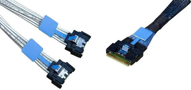 Alt view image 2 of 7 - SlimSAS X8 to 2*MCIO X4, SFF -8654 74 Pin to 2*MCIO X4, SFF-8654 74Pin to 2*SFF-TA-1016 38 Pin,PCIe Gen5 Mini Cooledge IO,Double Straight Cable 80CM(CBL-SAST-0953)