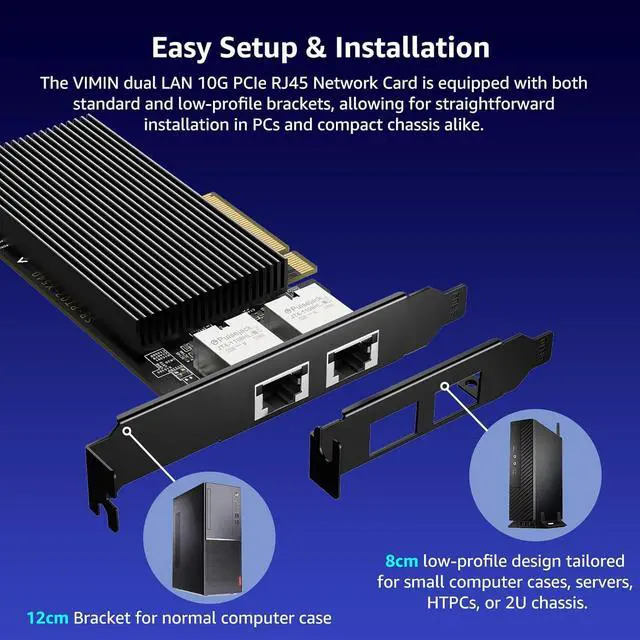 Alt view image 2 of 7 - 10G PCI-E Network Card with 10Gbps Dual RJ45 Ports, In-tel X540-T2 Conrtoller, VIMIN 10Gb Ethernet Adapter Card Compatible with PCI Express X8, X16, Support Windows/Windows Server/Linux/VMware