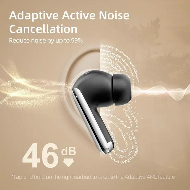 Alt view image 4 of 7 - QCY MeloBuds Pro Aadptive Hybrid Active Noise Cancelling Wireless Earbuds, Reduce Noise by Up to 99%, Bluetooth 5.3 Wireless LDAC Hi-Res Audio, 34H Playtime, Comfortable Fit, Custom EQ via App