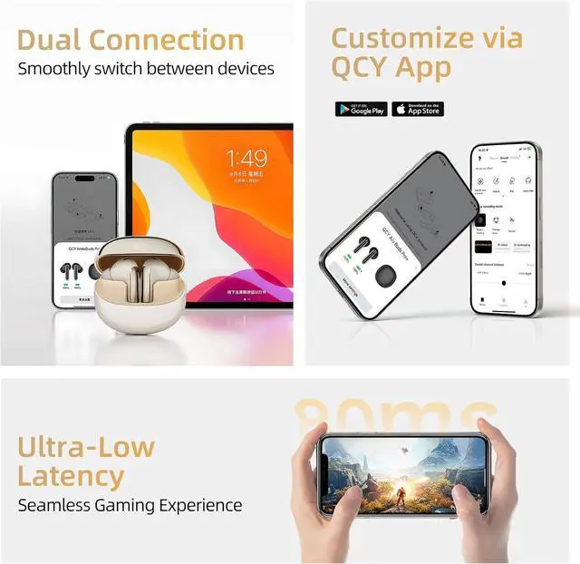 Alt view image 7 of 7 - QCY MeloBuds Pro Aadptive Hybrid Active Noise Cancelling Wireless Earbuds, Reduce Noise by Up to 99%, Bluetooth 5.3 Wireless LDAC Hi-Res Audio, 34H Playtime, Comfortable Fit, Custom EQ via App