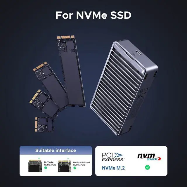 Alt view image 3 of 7 - 40Gbps M.2 NVMe SSD Enclosure, External SSD Drive with Double-Sided Fin Heat Dissipation, Compatible with Thunderbolt 4/3/USB4/3.2/2.0, Support M-Key/(M&B) Key 2280/2260/2242/2230 SSD Size
