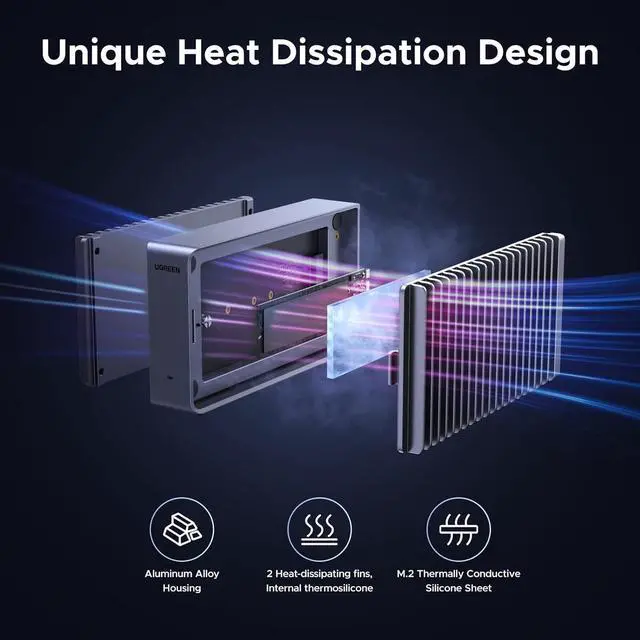 Alt view image 7 of 7 - 40Gbps M.2 NVMe SSD Enclosure, External SSD Drive with Double-Sided Fin Heat Dissipation, Compatible with Thunderbolt 4/3/USB4/3.2/2.0, Support M-Key/(M&B) Key 2280/2260/2242/2230 SSD Size