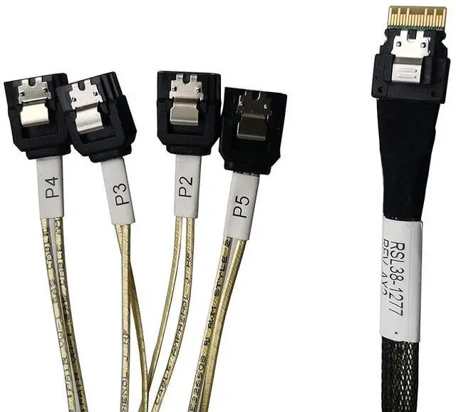 Alt view image 3 of 3 - SlimSAS 4X to 4*SATA,SFF-8654 38pin to 4xSATA(7pin) Cable, 100CM