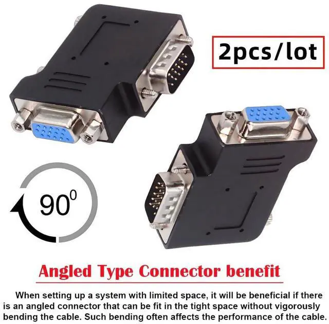 Alt view image 4 of 7 - 2 Pack VGA Connectors,VGA SVGA D-Sub HDB15Pin 90 Degree Left/Right Angled Gender Changer Video Graphics Array Connector Adapter for Monitor/Projector/Graphics