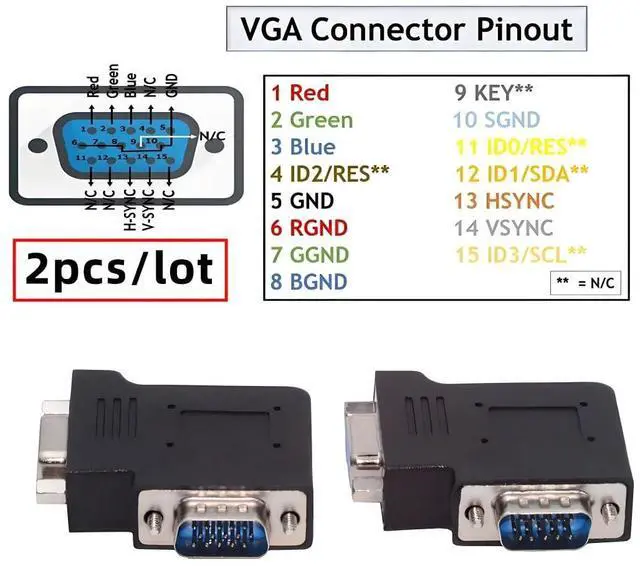 Alt view image 5 of 7 - 2 Pack VGA Connectors,VGA SVGA D-Sub HDB15Pin 90 Degree Left/Right Angled Gender Changer Video Graphics Array Connector Adapter for Monitor/Projector/Graphics