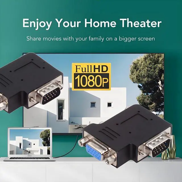 Alt view image 7 of 7 - 2 Pack VGA Connectors,VGA SVGA D-Sub HDB15Pin 90 Degree Left/Right Angled Gender Changer Video Graphics Array Connector Adapter for Monitor/Projector/Graphics