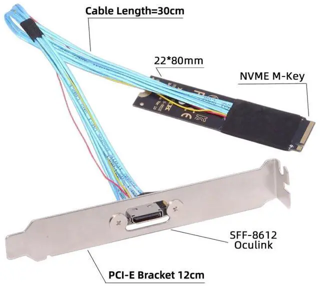 Alt view image 2 of 7 - Oculink SFF-8612 to PCI-E 4.0 NVME M.2 M-Key Host Extension Cable Adapter with 8/12cm Slot Bracket for External Graphics Card & SSD