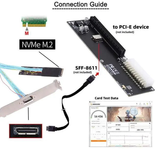 Alt view image 6 of 7 - Oculink SFF-8612 to PCI-E 4.0 NVME M.2 M-Key Host Extension Cable Adapter with 8/12cm Slot Bracket for External Graphics Card & SSD