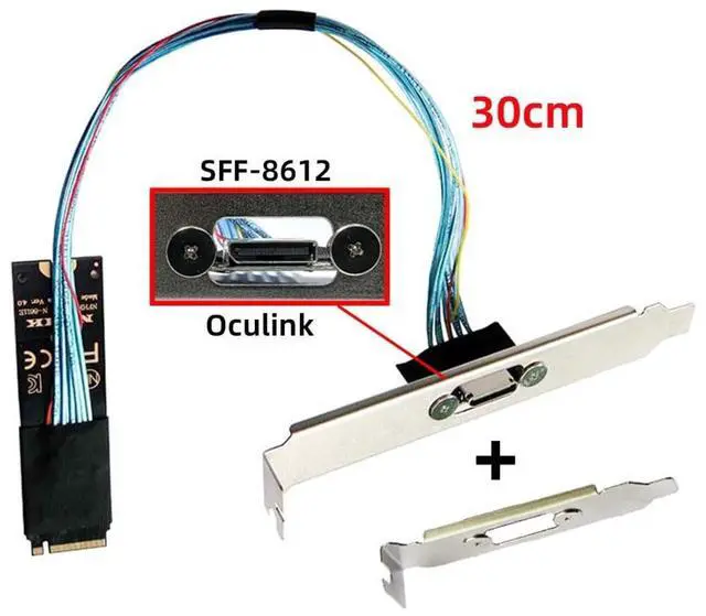 Alt view image 7 of 7 - Oculink SFF-8612 to PCI-E 4.0 NVME M.2 M-Key Host Extension Cable Adapter with 8/12cm Slot Bracket for External Graphics Card & SSD