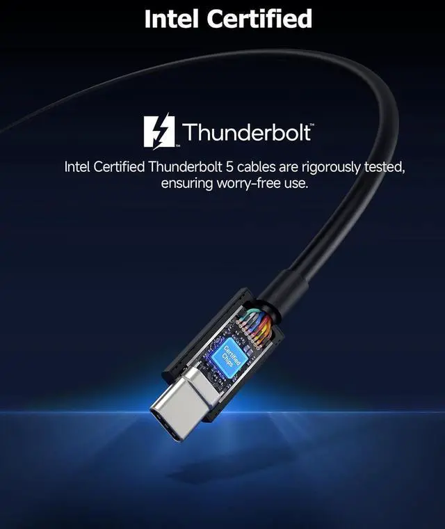 Alt view image 2 of 7 - 3.3ft USB-C Thunderbolt 5 Cable w/ 240W Power Delivery, Bandwidth Boost Up to 120Gbps, 3x Faster Data Transfer,16K@60HZ MAX Compatible withThunderbolt 4, USB4, MacBook Pro, Mac mini/Studio, iPhone 16