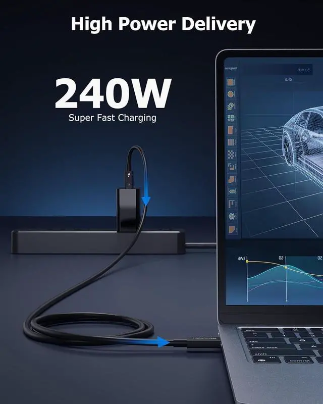 Alt view image 5 of 7 - 3.3ft USB-C Thunderbolt 5 Cable w/ 240W Power Delivery, Bandwidth Boost Up to 120Gbps, 3x Faster Data Transfer,16K@60HZ MAX Compatible withThunderbolt 4, USB4, MacBook Pro, Mac mini/Studio, iPhone 16