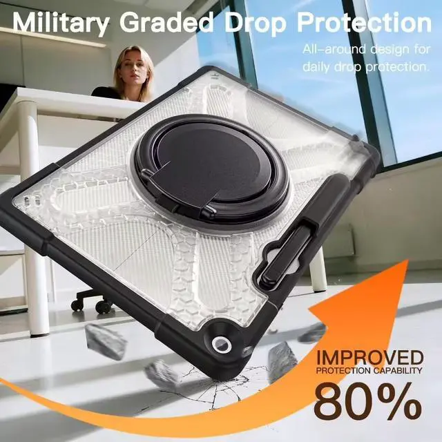 Alt view image 3 of 7 - Case for Microsoft Surface Pro 12 Inch 2025, All-in-One Rugged Transparent Protective Cover with Multi-Angle Kickstand & Pen Holder & Hand Strap, Compatible with Type Cover Keyboard, Clear