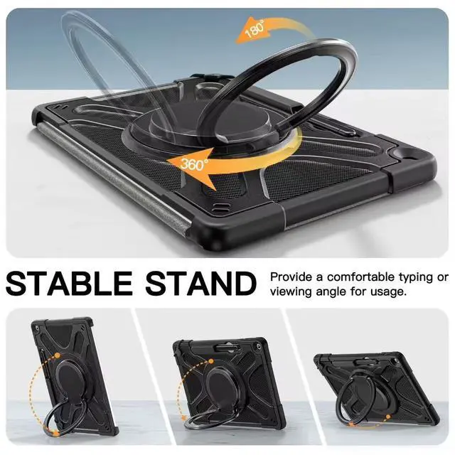 Alt view image 4 of 7 - Case for Microsoft Surface Pro 12 Inch 2025, All-in-One Rugged Transparent Protective Cover with Multi-Angle Kickstand & Pen Holder & Hand Strap, Compatible with Type Cover Keyboard, Black