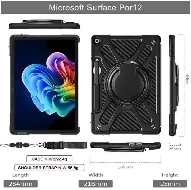 Alt view image 2 of 7 - Case for Microsoft Surface Pro 12 Inch 2025, All-in-One Rugged Transparent Protective Cover with Multi-Angle Kickstand & Pen Holder & Hand Strap, Compatible with Type Cover Keyboard, Black