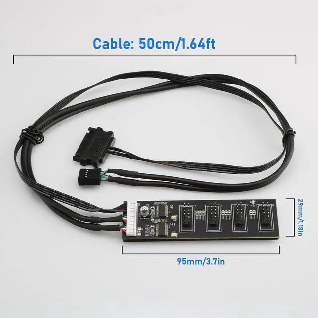 Alt view image 6 of 6 - 9Pin USB Header Splitter with SATA Power Cable, 9Pin USB Header Male 1 to 4 Female Extension Cable USB 2.0 Splitter Cable Connector for Motherboard, Adapter for CPU, WiFi Receiver, Fans, and RGB Light