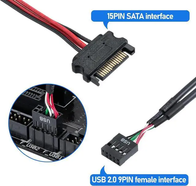 Alt view image 3 of 6 - 9Pin USB Header Splitter with SATA Power Cable, 9Pin USB Header Male 1 to 4 Female Extension Cable USB 2.0 Splitter Cable Connector for Motherboard, Adapter for CPU, WiFi Receiver, Fans, and RGB Light