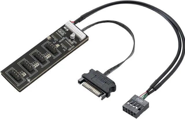 Main image of 9Pin USB Header Splitter with SATA Power Cable, 9Pin USB Header Male 1 to 4 Female Extension Cable USB 2.0 Splitter Cable Connector for Motherboard, Adapter for CPU, WiFi Receiver, Fans, and RGB Light
