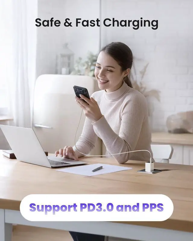 Alt view image 7 of 7 - Fast Wall Charger 20W 30W USB C Power Adapter PD 3.0 QC 3.0 Compact Charger Block for iPhone, Samsung, Android, iPad, AirPods Travel-Friendly & Safe (30W Type-A+C)