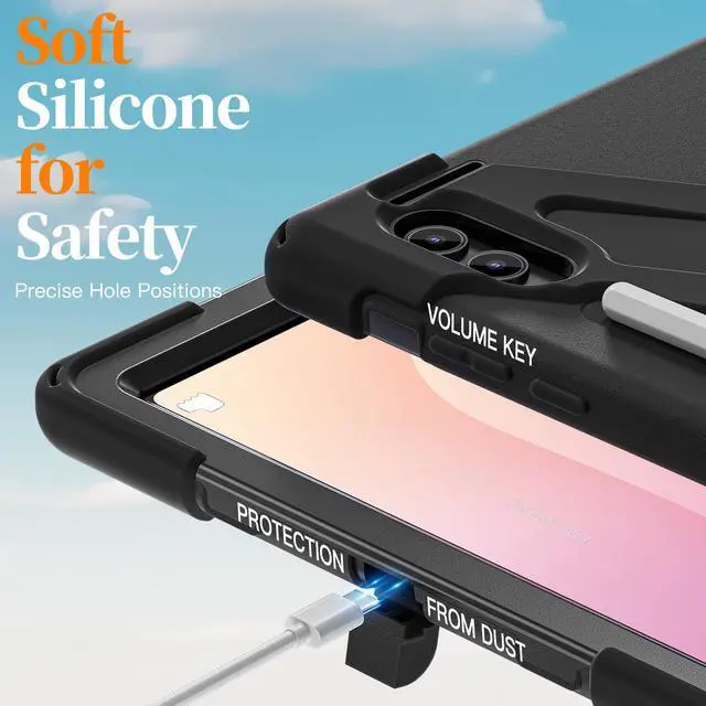 Alt view image 4 of 7 - Shockproof Protective Case for Galaxy Tab S11 Ultra 14.6 inch with Pen Slot,Hand Strap & Kickstand | Shoulder Strap | Black Rugged Cover | Hard Shell Design | Model# S11 Ultra