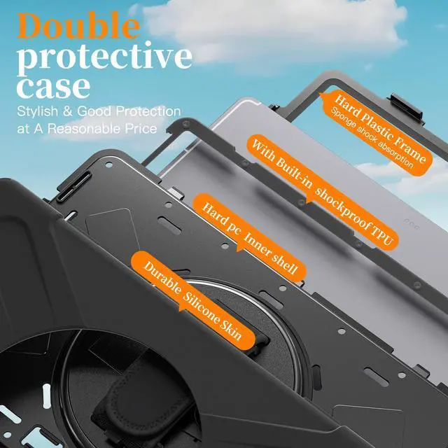 Alt view image 6 of 7 - Shockproof Protective Case for Galaxy Tab S11 Ultra 14.6 inch with Pen Slot,Hand Strap & Kickstand | Shoulder Strap | Black Rugged Cover | Hard Shell Design | Model# S11 Ultra