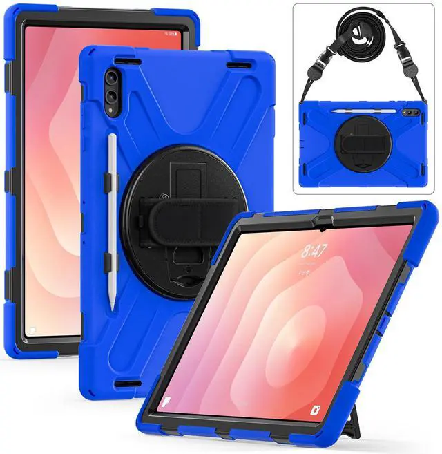 Alt view image 2 of 7 - Shockproof Protective Case for Galaxy Tab S11 Ultra 14.6 inch with Pen Slot,Hand Strap & Kickstand | Shoulder Strap | Black Rugged Cover | Hard Shell Design | Model# S11 Ultra Blue