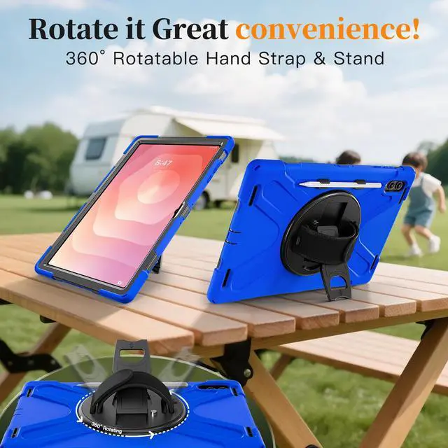 Alt view image 3 of 7 - Shockproof Protective Case for Galaxy Tab S11 Ultra 14.6 inch with Pen Slot,Hand Strap & Kickstand | Shoulder Strap | Black Rugged Cover | Hard Shell Design | Model# S11 Ultra Blue