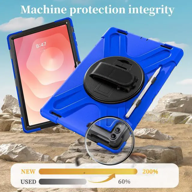 Alt view image 5 of 7 - Shockproof Protective Case for Galaxy Tab S11 Ultra 14.6 inch with Pen Slot,Hand Strap & Kickstand | Shoulder Strap | Black Rugged Cover | Hard Shell Design | Model# S11 Ultra Blue