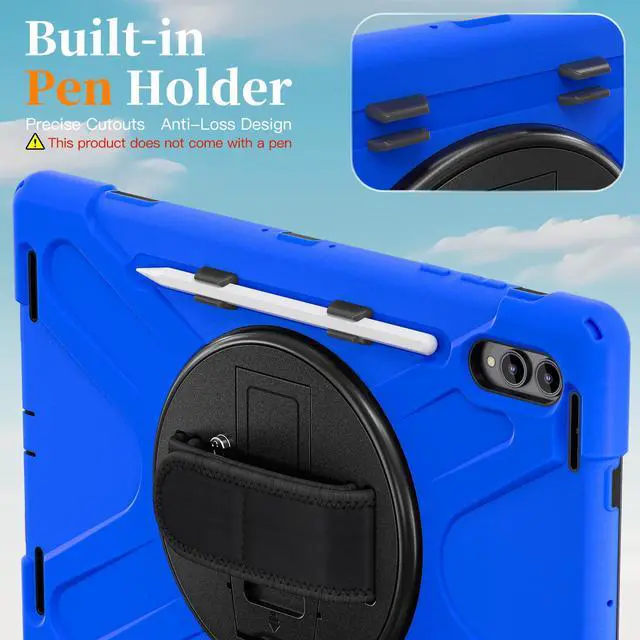Alt view image 4 of 7 - Shockproof Protective Case for Galaxy Tab S11 Ultra 14.6 inch with Pen Slot,Hand Strap & Kickstand | Shoulder Strap | Black Rugged Cover | Hard Shell Design | Model# S11 Ultra Blue