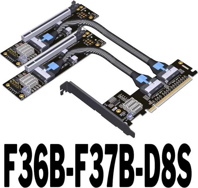 Alt view image 2 of 5 - ADT-F36B-F37B-D8S PCI-e 4.0 X16 to X8 X8 MCIO Bifurcation Adapter Riser Card 256G/bps Split Extender SFF-TA-1016 with Power Cable (50cm)