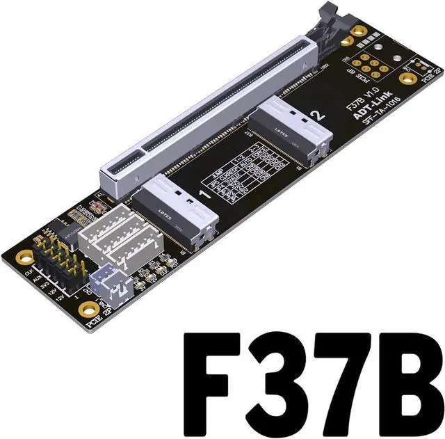 Alt view image 3 of 5 - ADT-F36B-F37B-D8S PCI-e 4.0 X16 to X8 X8 MCIO Bifurcation Adapter Riser Card 256G/bps Split Extender SFF-TA-1016 with Power Cable (100cm)