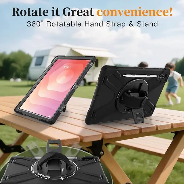 Alt view image 5 of 7 - Compatible with Sam-sung Galaxy Tab S11 Ultra 14.6" 2025 (SM-X930/SM-X936B) Case with Pen Holder,Military Grade Shockproof Protective Cover Stand Hand Strap&Shoulder Strap Swivel Kickstand(Black)