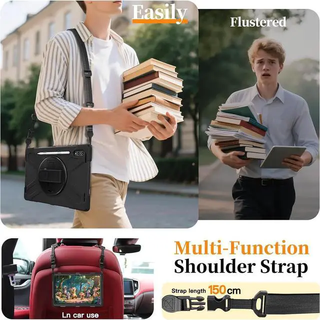 Alt view image 6 of 7 - Compatible with Sam-sung Galaxy Tab S11 Ultra 14.6" 2025 (SM-X930/SM-X936B) Case with Pen Holder,Military Grade Shockproof Protective Cover Stand Hand Strap&Shoulder Strap Swivel Kickstand(Black)