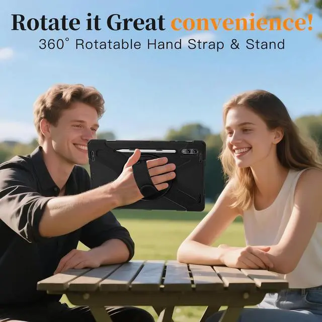 Alt view image 7 of 7 - Compatible with Sam-sung Galaxy Tab S11 Ultra 14.6" 2025 (SM-X930/SM-X936B) Case with Pen Holder,Military Grade Shockproof Protective Cover Stand Hand Strap&Shoulder Strap Swivel Kickstand(Black)